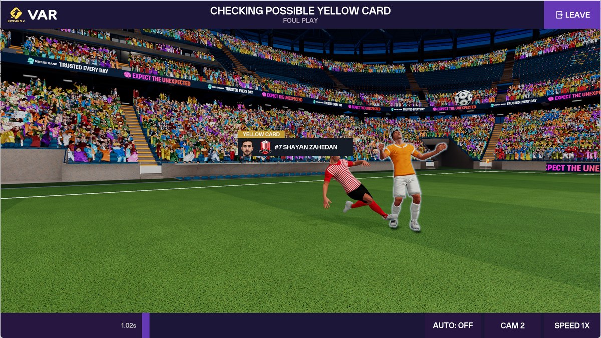 Yellow card decision screen in Pro Football Referee